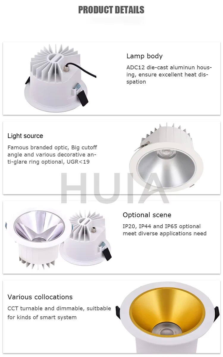 ip65 cob embedded led downlight 4 inch 12w 30w anti glare adjustable downlight for living room bedroom
